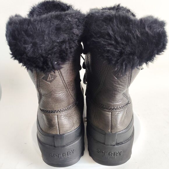 Sperry Winter Boots Olive Green Leather Rubber Size 9 Insulated Maritime Fur - Picture 3 of 9